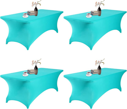4Pack Spandex Waterproof Table Covers 8ft，Spandex 8ft Waterproof Table Cover for Party,Wedding, Banquet, and Events(Turquoise)
