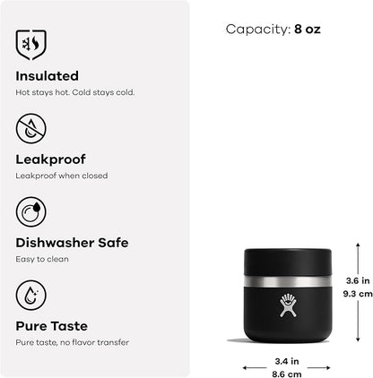 Hydro Flask Food Jar – Insulated Stainless Steel, Snack Travel Container for Hot Food, Lunch, & Soup 8 Oz Black