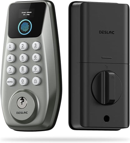 DESLOC C110 Smart Lock with LockVue Display, 3-in-1 Keyless Entry Door Lock with Fingerprint, Passcode & Key, BHMA Certified Deadbolt, Auto Lock, 12-Month Battery for Home, Apartment & Airbnb, Nickel