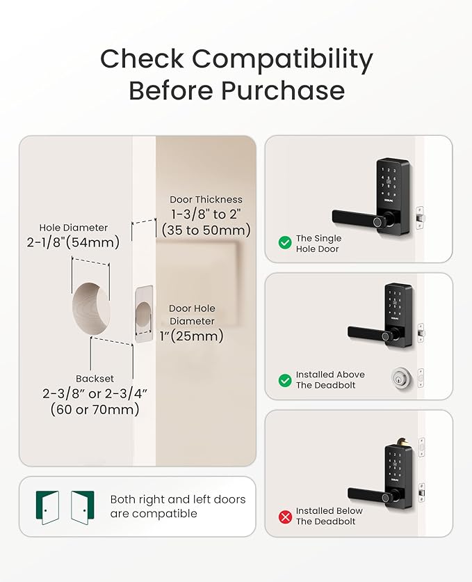 DESLOC B200L Fingerprint Smart Lock with Handle, Keyless Entry Door Locks for Front Door and Bedrooms, App Control, Touchscreen Keypad, Auto-Lock, 12-Month Battery, Emergency Power Port, IP54 Black