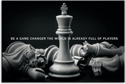 Be A Game Changer The World Is Already Full Of Players Motivational Wall Art International Chess Inspirational Poster Canvas Painting Prints Wall Pictures for Home Decor Framed Artwork [24''W x 36''H]