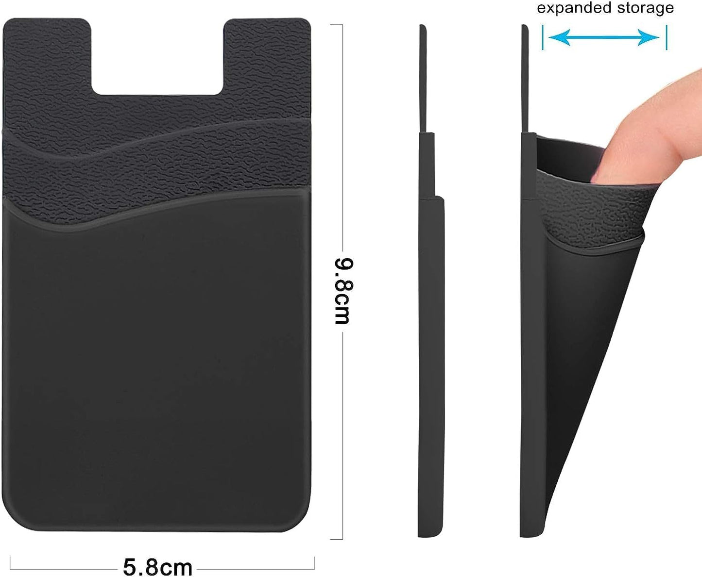 SS Card Holder for Phone Case, Phone Wallet Stick on Adhesive Silicone Cell Phone Pouch Suitable for iPhone Samsung Galaxy Any Smartphone 3 Pack