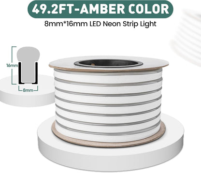 GZBtech Flexible LED Neon Rope Lights 50FT,AC 110-120V Waterproof Strip Light, 120 LEDs/M Cuttable Connectable Neon Lighting for Indoor Outdoor Home Decor/Commercial Building Use-Amber 15M