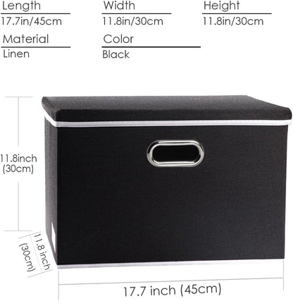 PRANDOM Large Foldable Storage Boxes with Lids [5-Pack] Organizer Containers Baskets Cube with Cover for Home Bedroom Closet Office Black17.7x11.8x11.8 For 6+ Year Old Boys and Girls