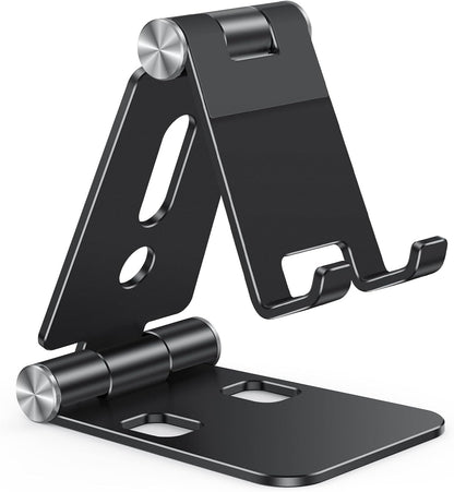 OMOTON Foldable Cell Phone Stand, C4 Portable Aluminum Phone Holder, Adjustable Phone Dock Cradle Compatible with iPhone 13/12/11 Pro Max, Samsung Galaxy, Small Tablets and Other Phones, Black