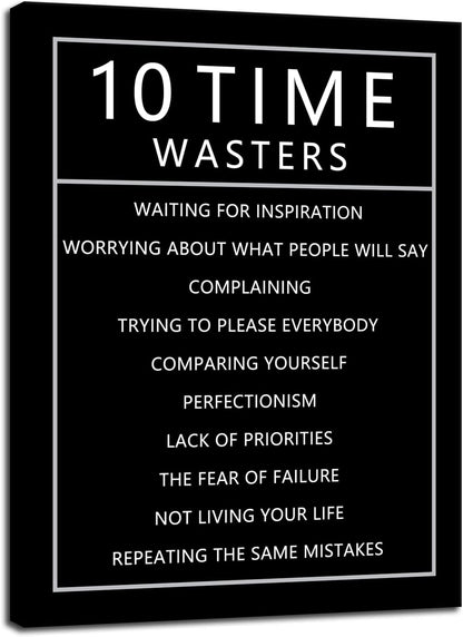 Inspirational Wall Art for Office 10 Time Wasters Motivational Positive Quote Canvas Poster Wall Decor Paintings Wooden Framed Artwork Living Room Bedroom Home Decoration Ready to Hang [30''W x 40''H]