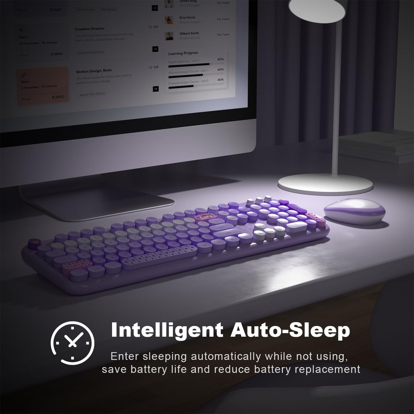 KNOWSQT Wireless Keyboard and Mouse Combo - Lovely Purple Rainbow Full-Sized Typewriter Colorful Keyboards, Round Keycap USB Plug Play Retro Cute Keyboards for Windows, Laptop, PC, Desktop, Computer