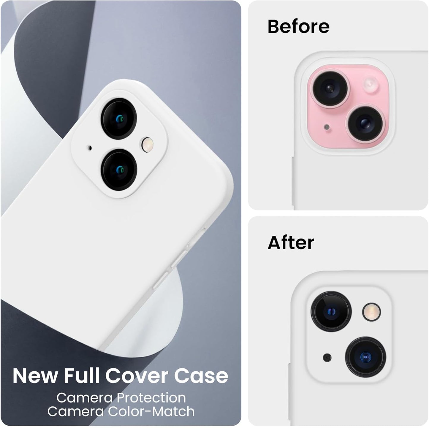 FireNova Designed for iPhone 15 Case, Silicone Upgraded [Camera Protection] Phone Case with [2 Screen Protectors], Soft Anti-Scratch Microfiber Lining Inside, 6.1 inch, White