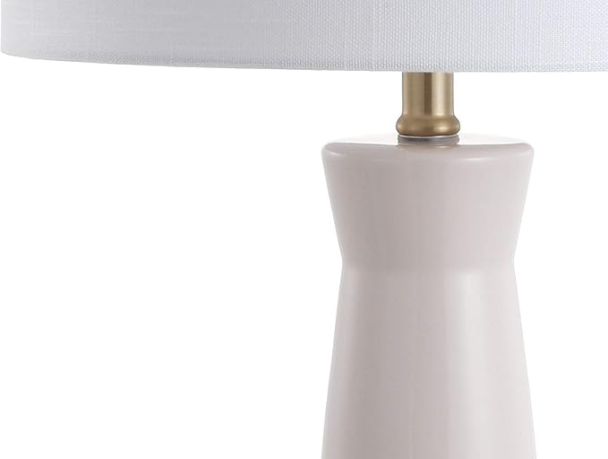 JONATHAN Y 29" Cream Modern Ceramic Column Table Lamp with Brass Gold Base, Elegant Bedside Lamp for Living Room Bedroom Nightstand, White Linen Shade, LED Bulb Included JYL3046A