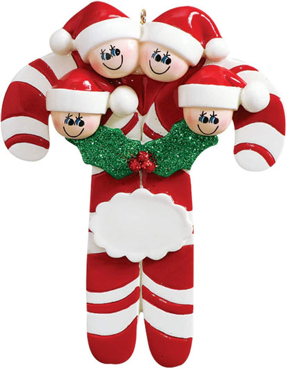 Candy Cane Family of 4 Ornament 2025 Personalized Family Christmas Ornaments 2025 | Holiday Keepsake Holly Berries Personalized Tree Ornaments for Grandchildren, Siblings & Grandkids of Four Ornament