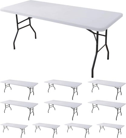 Fitted Tablecloth for 6 Foot Rectangle Tables-10 Pack White Elastic Outdoor Picnic Table Cover-Spandex Stretch Folding Table Cloths 6 ft for Camping Dining Room Patio Kitchen Banquet Party