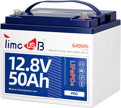12V 50Ah Pro LiFePO4 Battery, 15000+ Cycles Timeusb Battery with Grade A Battery Cells, Built-in 50A BMS, Deep Cycle Lithium Battery Perfect for Electric Wheelchair, Trolling Motor, Kayak