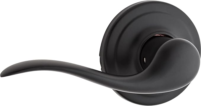 Kwikset Tustin Dummy Door Handle, Single Sided Lever for Closets, French Double Doors, and Pantry, Matte Black Non-Turning Left Handed Interior Push/Pull Lever, with Microban Protection