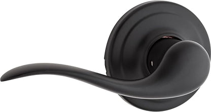 Kwikset Tustin Dummy Door Handle, Single Sided Lever for Closets, French Double Doors, and Pantry, Matte Black Non-Turning Left Handed Interior Push/Pull Lever, with Microban Protection