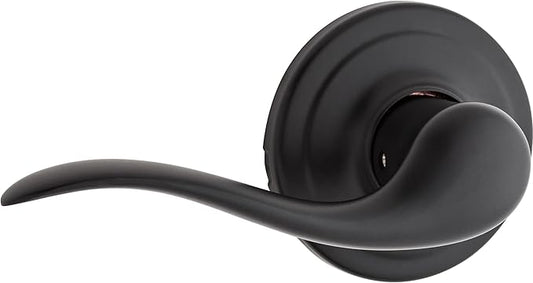 Kwikset Tustin Dummy Door Handle, Single Sided Lever for Closets, French Double Doors, and Pantry, Matte Black Non-Turning Left Handed Interior Push/Pull Lever, with Microban Protection