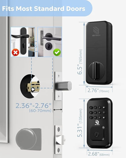 BE-TECH Keyless Entry Door Lock with Keypad - Smart Digital Deadbolt for Front Door with 2 Keys, Electronic Door Lock with Anti-Peeping Code, Auto-Locking, One-time Password for Customer, Black