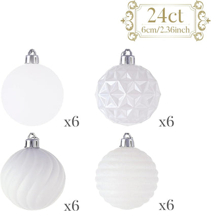 Valery Madelyn Christmas Ornaments Tree Decorations Set for Fall Halloween, 24ct White Shatterproof Ball Ornaments, 2.36" Hanging Ornament Bulk for Xmas Holiday Party Decor