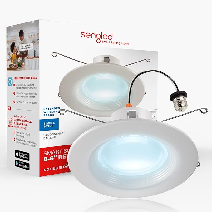Sengled Smart Recessed Lighting, 5/6 inch, S1 Auto Pairing with Alexa Devices, ‎Daylight 5000K, Led Lights, Smart Can Lights Retrofit Work with Alexa, Smart LED Downlight, Conversion Kit, 1-Pack