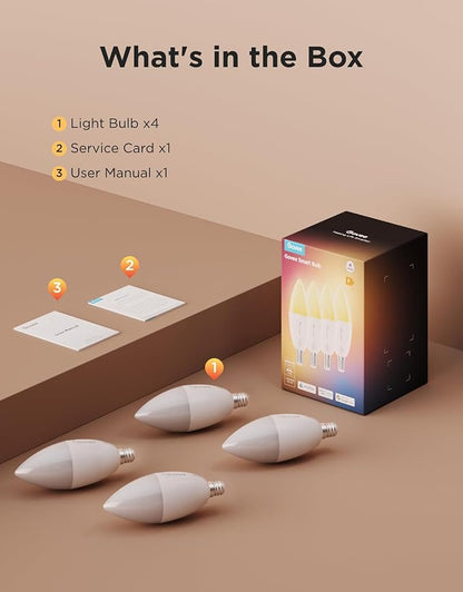 Govee E12 Led Bulb, Smart Light Bulbs Work with Matter, Alexa, Google Assistant, WiFi Candelabra Bulbs 40 Watt Equivalent, RGBWW Color Changing Light Bulb, 2.4Ghz Only, 450 LM, 4 Pack