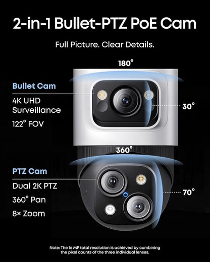 eufy 4K NVR Security Camera System S4 Max, Power Over Ethernet, Wired, 24/7 Recording, Triple Lens Bullet-PTZ Cam, 360° PTZ, Up to 16CH, Cross-Cam Tracking, 8× Auto Zoom, Smart Video Search, 2TB HDD