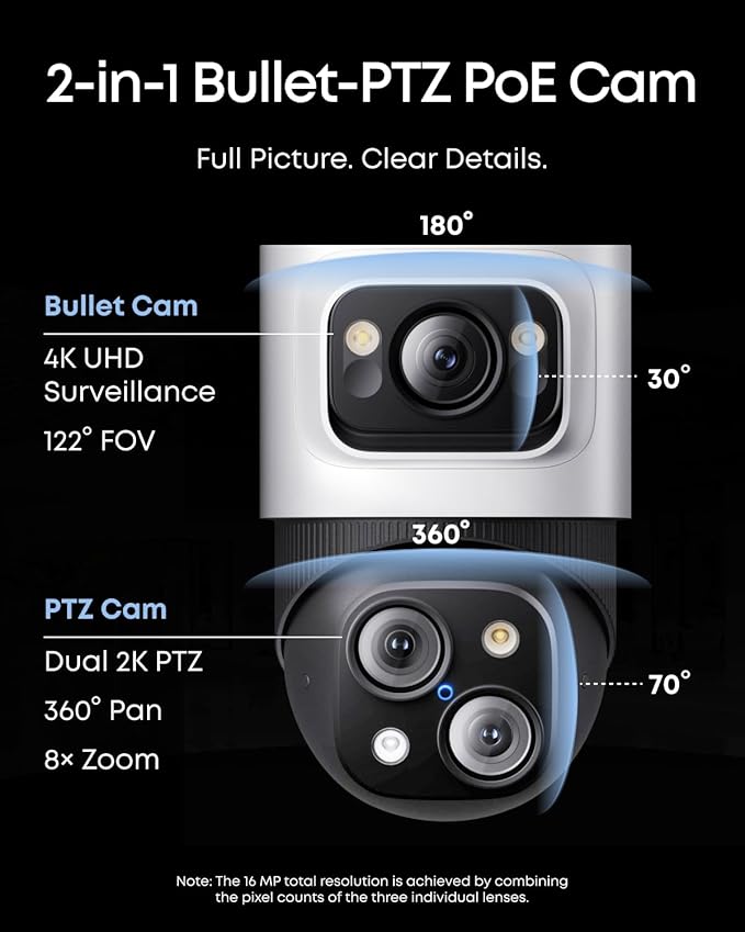 eufy 4K NVR Security Camera System S4 Max, 4TB HDD,Power Over Ethernet, Wired, 24/7 Recording, Triple Lens Bullet-PTZ Cam, 360° PTZ, Up to 16CH, Cross-Cam Tracking, 8× Auto Zoom, Smart Video Search