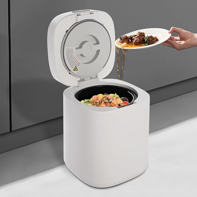 2.5L Electric Kitchen Composter, Indoor/Outdoor Composting Machine, Countertop Compost Machine Turn Food Waste and Scraps into Fertilizer for Garden Plants, White
