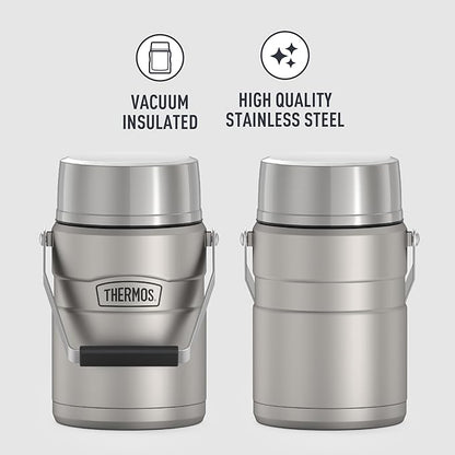 THERMOS Stainless King Vacuum-Insulated Food Jar Matte Steel | With Storage Containers | Built-in Handle | 47 Ounce | Pack of 4