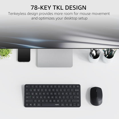 Rapoo 9010M Multi-Device Keyboard and Mouse Combo, 2.4GHz/Bluetooth 5.0/4.0 Wireless Keyboard & Mouse Set for Windows/Mac/Linux/Chrome, Support 4 Devices, Low-Profile Silent Click, Battery Powered