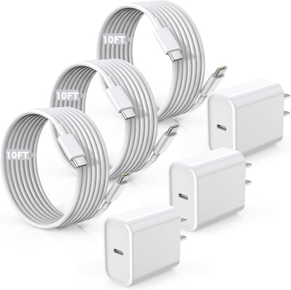Fast Charger for iPhone 16/15 Charger,10FT Extra Long Fast Charging 3Pack USB-C Wall ChargerBlock USB C To USB C Fast Charging Cable Cord for iPhone 16 Pro Max/iPhone 15 Pro/15 Plus,iPad Pro/Air/Mini