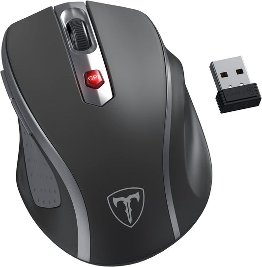 Wireless Mouse, D-09 Computer Mouse USB Cordless Mice for Laptop, Ergo Grips, Lightspeed 5-Level 2400 DPI, 16 Months Battery, Portable for PC Mac Chromebook (Graphite Grey, 1 Pack)