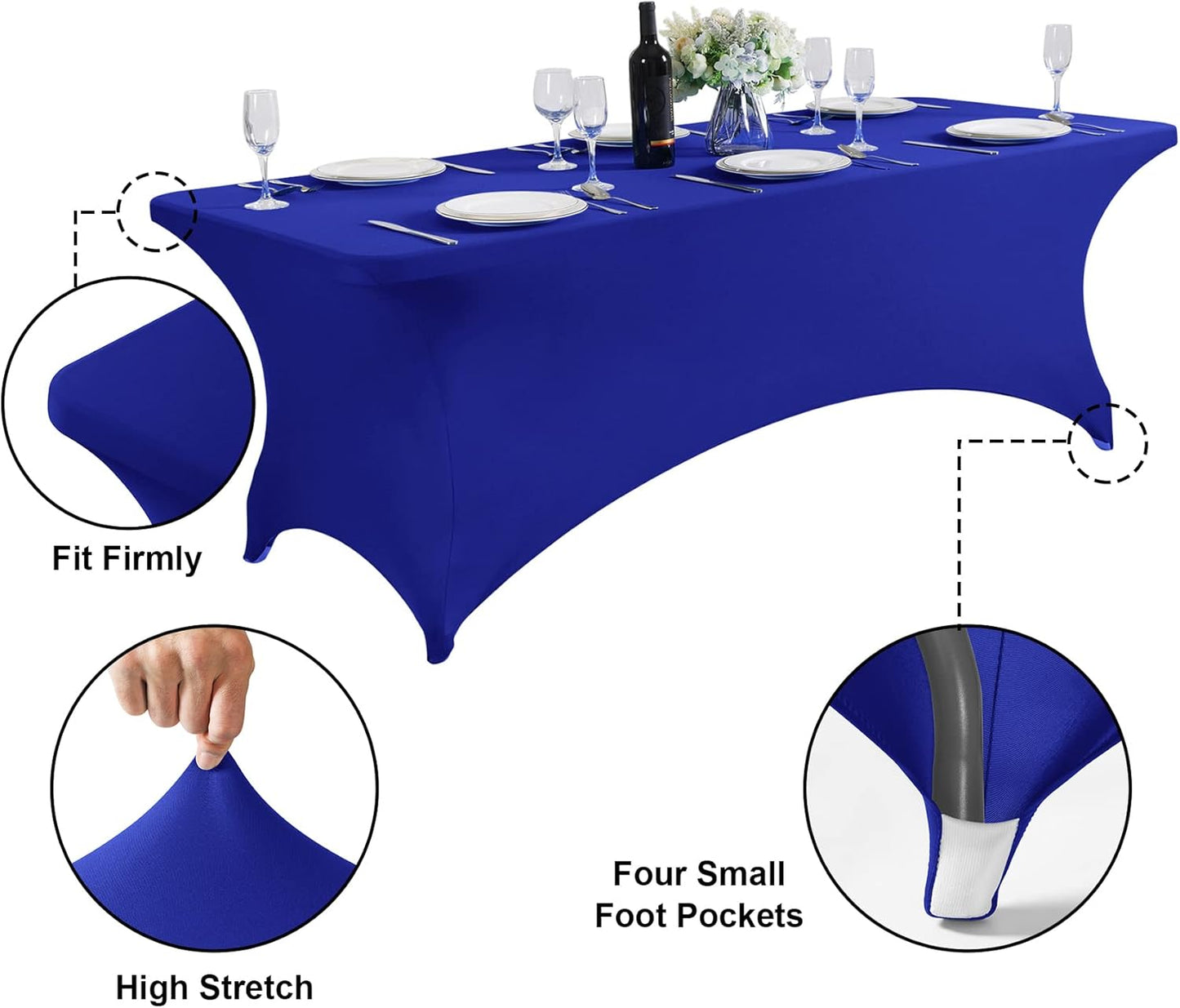 SuperO Waterproof Spandex Table Cover for 6FT Table Universal Fitted Stretch Tablecloth for Party, Banquet, Wedding and Events-Royal Blue