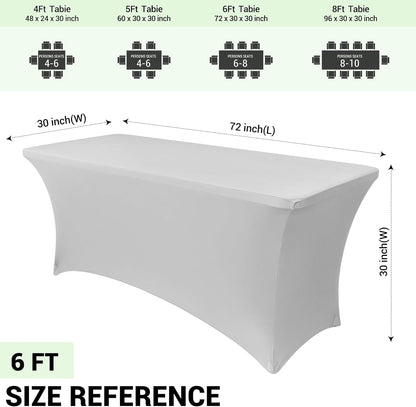 Obstal 6ft Stretch Spandex Table Cover for Standard Folding Tables - Universal Rectangular Fitted Tablecloth Protector for Wedding, Banquet and Party, 72L x 30W x 30H Inches, Silver, 2pc
