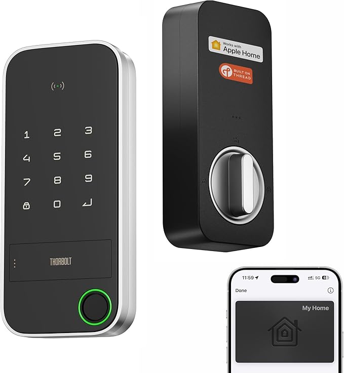 X1 Apple Home Key Tap to Unlock, iOS ONLY Fingerprint Keyless Entry HomeKit Door Lock, Keypad Deadbolt Lock Works with HomeKit Over Thread (Border Router Required), IP65 Weatherproof, Silver