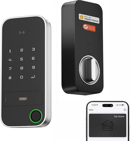 X1 Apple Home Key Tap to Unlock, iOS ONLY Fingerprint Keyless Entry HomeKit Door Lock, Keypad Deadbolt Lock Works with HomeKit Over Thread (Border Router Required), IP65 Weatherproof, Silver