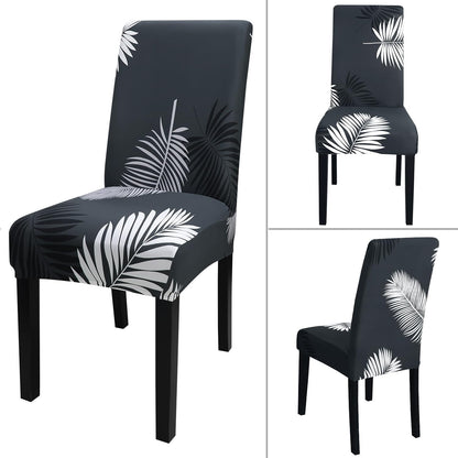 JQinHome Pattern Chair Covers for Dining Room Set of 4, High Stretch Removable Washable Parsons Chair Slipcover for Home Party Hotel Wedding Ceremony (Plume Black,4PCS)