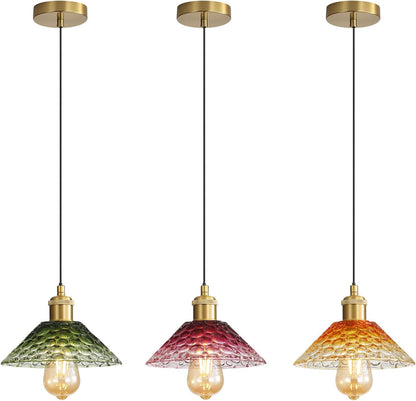 3-Pack Pendant Lights, Modern Glass Ceiling Hanging Light Fixtures,Adjustable Three Color Glass Shades Vintage Gold Chandeliers for Kitchen Island Dining Room Livingroom Entryway Farmhouse Bar