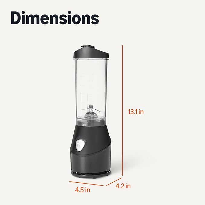 Amazon Basics Portable Blender for Smoothies and Shakes with 250W Power,15 Oz BPA Free Travel Cup and Lid, Black