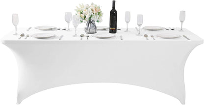 Spandex Table Cover for 8FT or 4ft or 6ft Table Universal Fitted Stretch Tablecloth for Party, Banquet, Wedding and Events-White