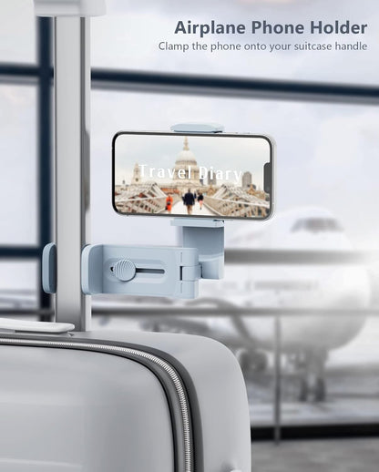 Airplane Travel Essentials Phone Holder, Universal Handsfree Phone Mount for Flying with 360 Degree Rotation, Travel Accessory, MiiKARE Travel Must Haves Phone Stand for Desk, Table -Blue