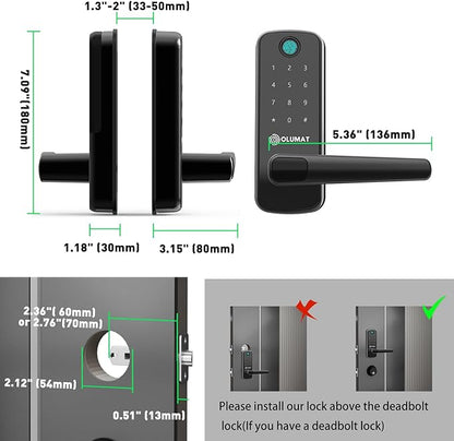 Smart Door Lock, OLUMAT Keyless Entry Door Lock Fingerprint Door Lock with Keypad Digital Lock with Handle for Home, Rental, Garage, Office and Hotel