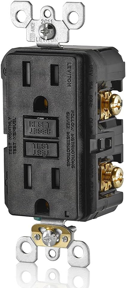Leviton GFCI Outlet, 15 Amp, Self Test, Tamper-Resistant with LED Indicator Light, Protection from Electric Shock and Electrocution, GFTR1-E, Black
