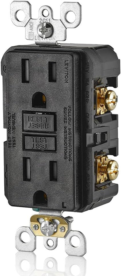Leviton GFCI Outlet, 15 Amp, Self Test, Tamper-Resistant with LED Indicator Light, Protection from Electric Shock and Electrocution, GFTR1-E, Black