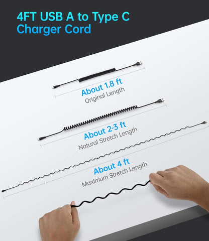 USB C Cable Fast Charging, 2Pack 3ft Coiled USB A to USB C Charge Cable for Car, USB-C Charging Cord Compatible with iPhone 16/15/Pro Max/Plus/Samsung Galaxy S20 S10 and More Type C Devices-Black