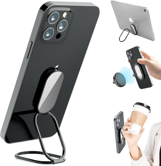 Phone Ring Holder Finger Kickstand, 360° Rotation Cell Phone Ring Holder Stand Metal Phone Back Grip for Magnetic Car Mount Foldable Cell Phone Stand Compatible with Most Smartphones