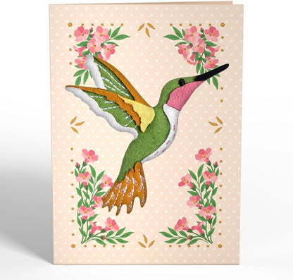 Lovepop Handmade Serene Hummingbird HeartFelt Charm Card | Soft Felt Bird Keychain for Wallet, Handbag, Car Key, Home Decor | Ornaments, Bag Charms, Key Ring, Purse Accessories, Gift Toppers