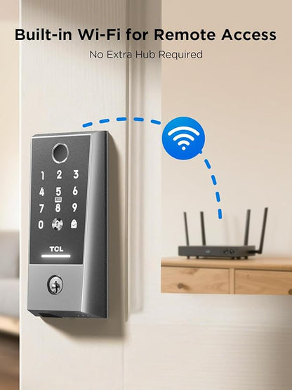 TCL Smart Lock D2 Plus, Fingerprint Door Lock with Keyless Entry Security Electronic Deadbolt for Front Door, Built-in Doorbell, Compatible with Alexa, Auto Lock, Easy Install