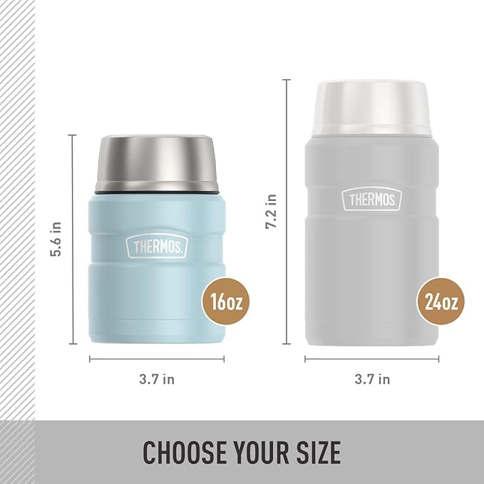 THERMOS Stainless King Vacuum-Insulated Food Jar with Spoon, 16 Ounce, Matte Powder Blue