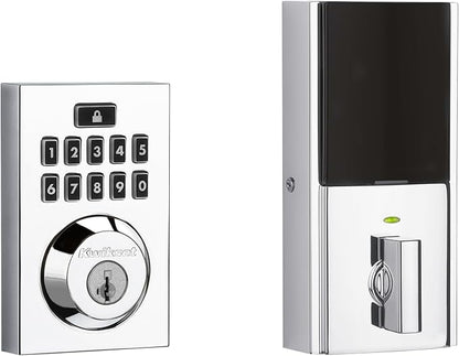 Kwikset 914 Contemporary Keypad SmartCode Electronic Deadbolt Smart Lock featuring SmartKey Security and ZigBee 3.0 Technology in Polished Chrome