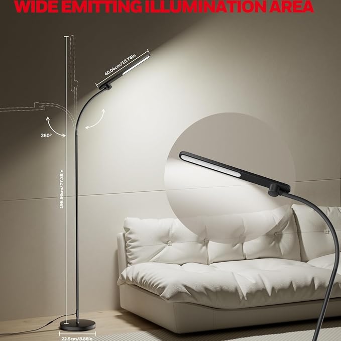 Honeywell F4 Sunturalux™ LED Floor Lamp with Wireless Remote, CRI 97 Full-Spectrum Dimmable Reading Light, Flexible Gooseneck Task Lamp, 77.5" Tall Standing Lamp