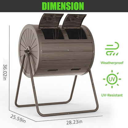 Dual Chamber Tumbling Composter 43 Gallon Large Outdoor Tumbling Composter Efficient Batch Composting Easy Turn Design (Grey)